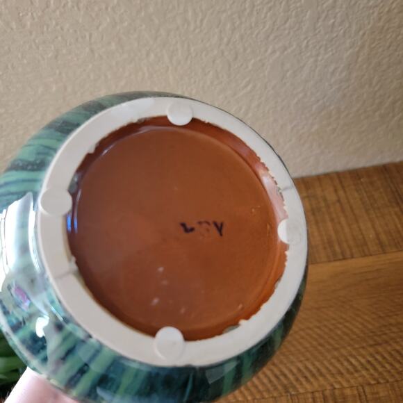 Vintage Drip Glaze Ceramic Vase in Teal and Brown with Flared Rim 8.5 Inch Tall - Picture 10 of 10